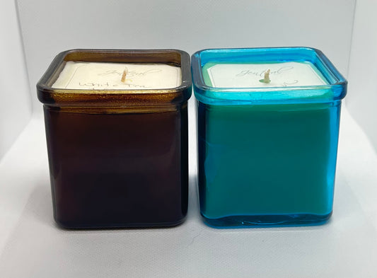 One of a Kinds! 8 oz. Glass Square Jar